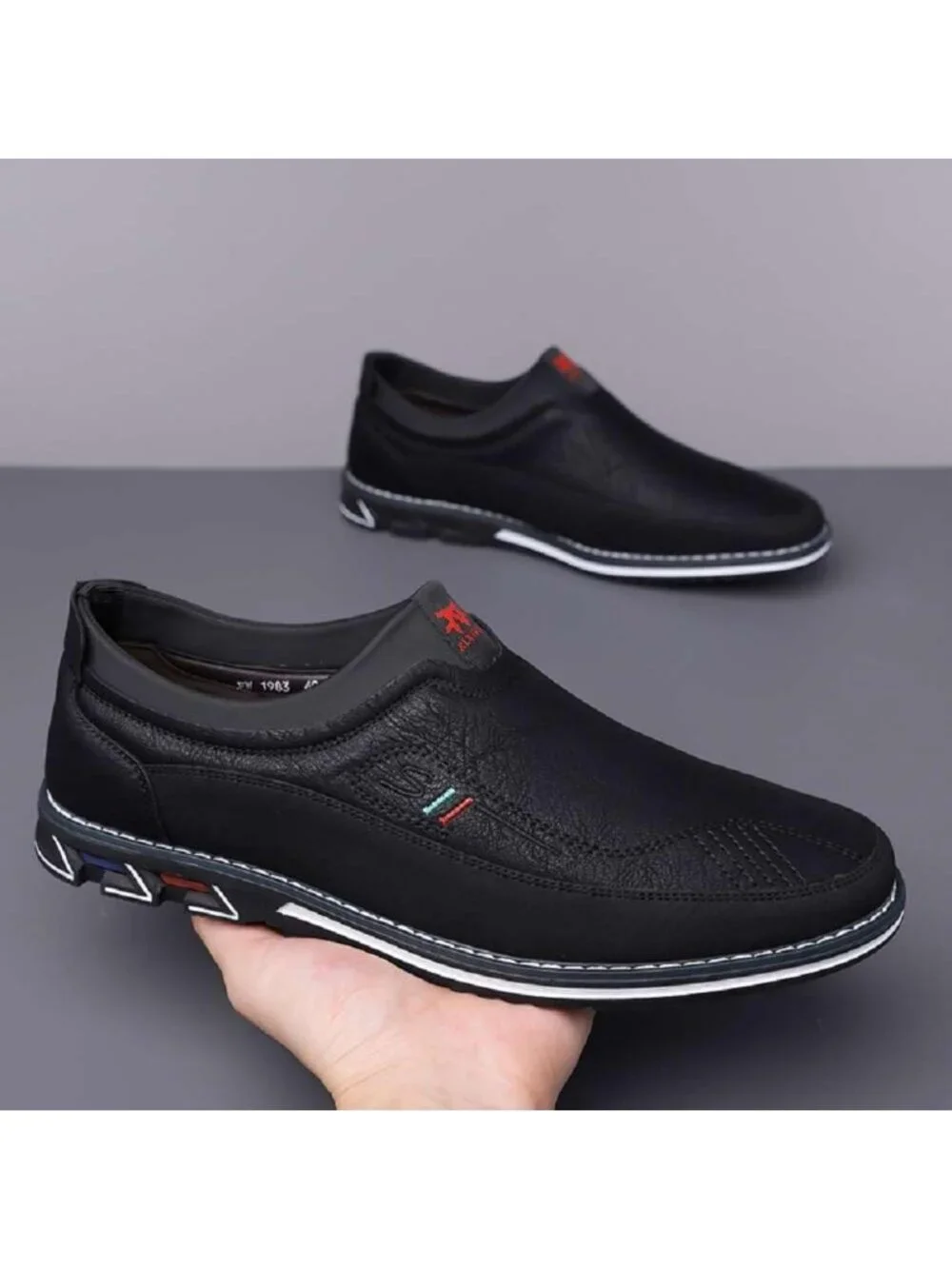 Men's Black Textured Pebbled Leather Pointed Toe Comfort Driving Loafers Shoes